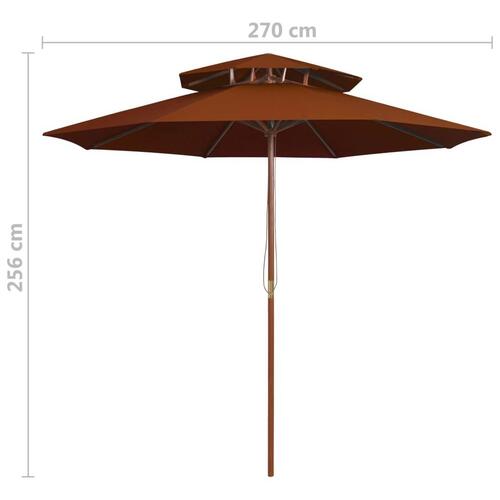 Dobbelt parasol med træstang 270 cm terrakotta