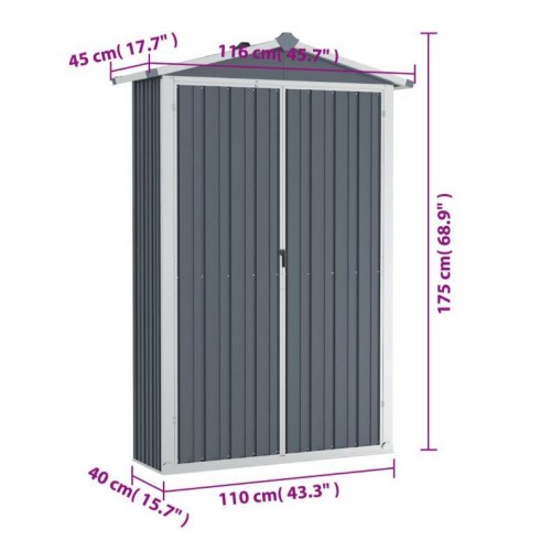 Haveskur 116×45×175 cm i galvaniseret stål - grå