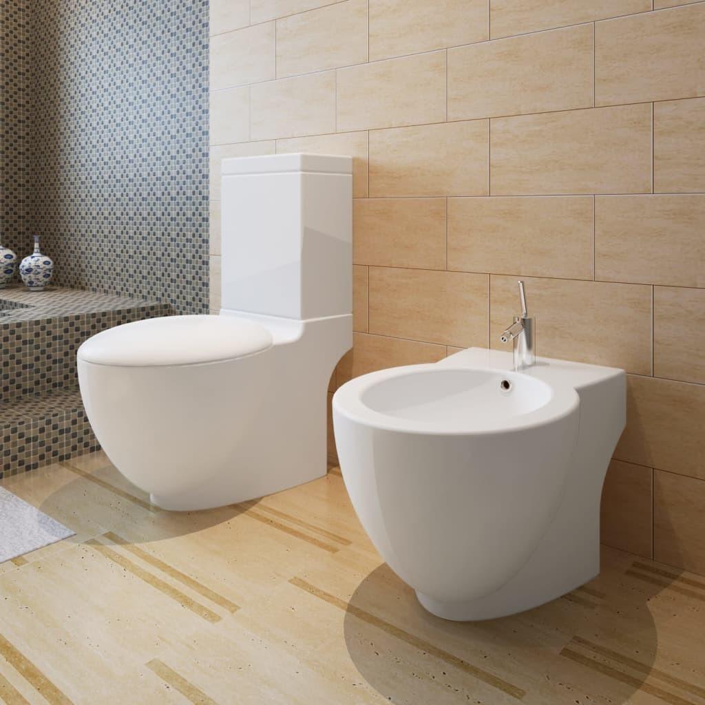 Stående toilet og bidet sæt, hvidt, keramisk