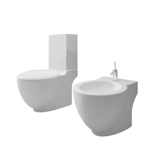 Stående toilet og bidet sæt, hvidt, keramisk