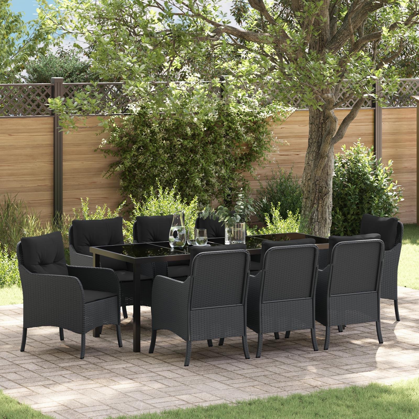 Have Spisebordssæt med pude 9 stk Sort Poly rattan