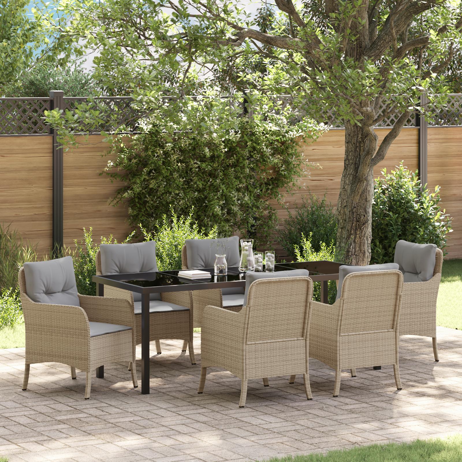 Have Spisebordssæt med pude 7 stk Beige Poly rattan