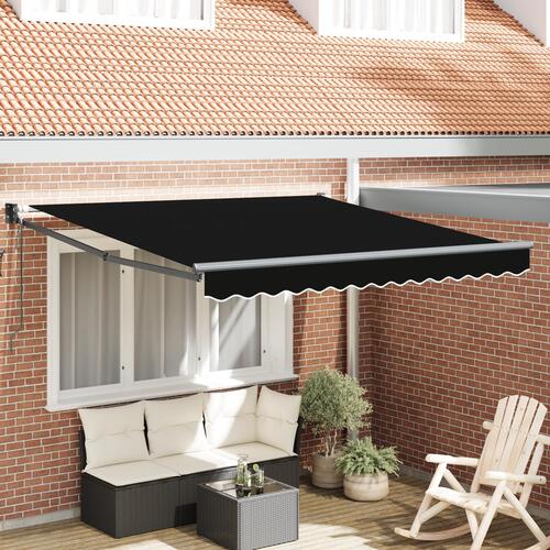 Automatisk Udtækkelig Markise Sort 300x250 cm&& Markise Erstatningsstof til 3x2.5 m Ramme Sort