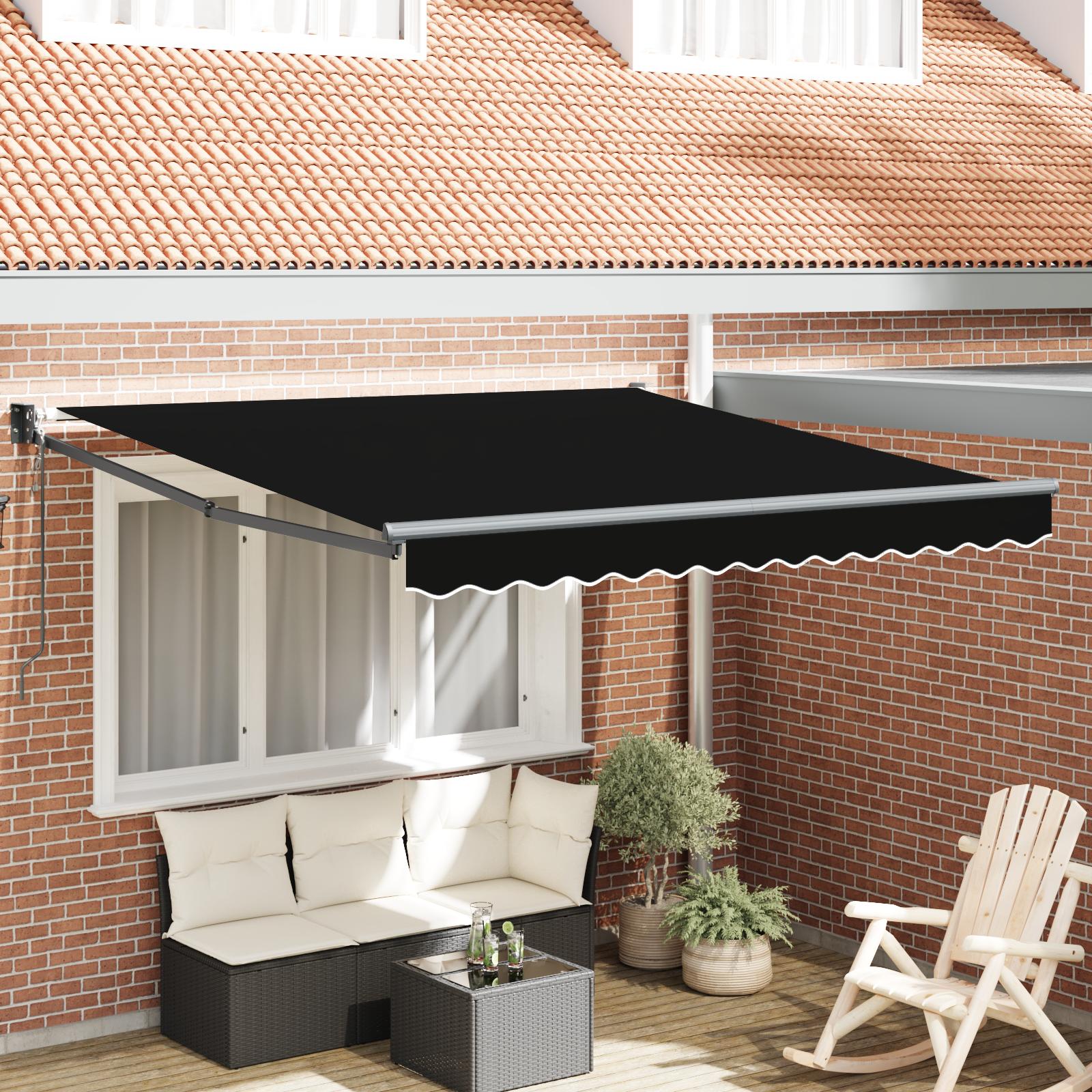 Automatisk Udtækkelig Markise Sort 300x250 cm&& Markise Erstatningsstof til 3x2.5 m Ramme Sort