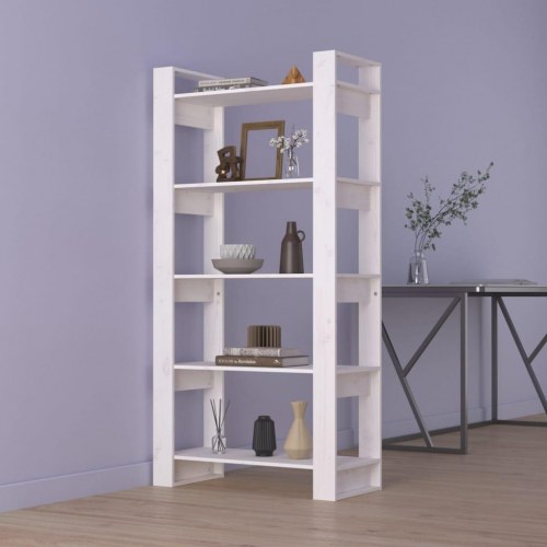 Bogreol/rumdeler 80x35x160 cm massivt fyrretræ hvid
