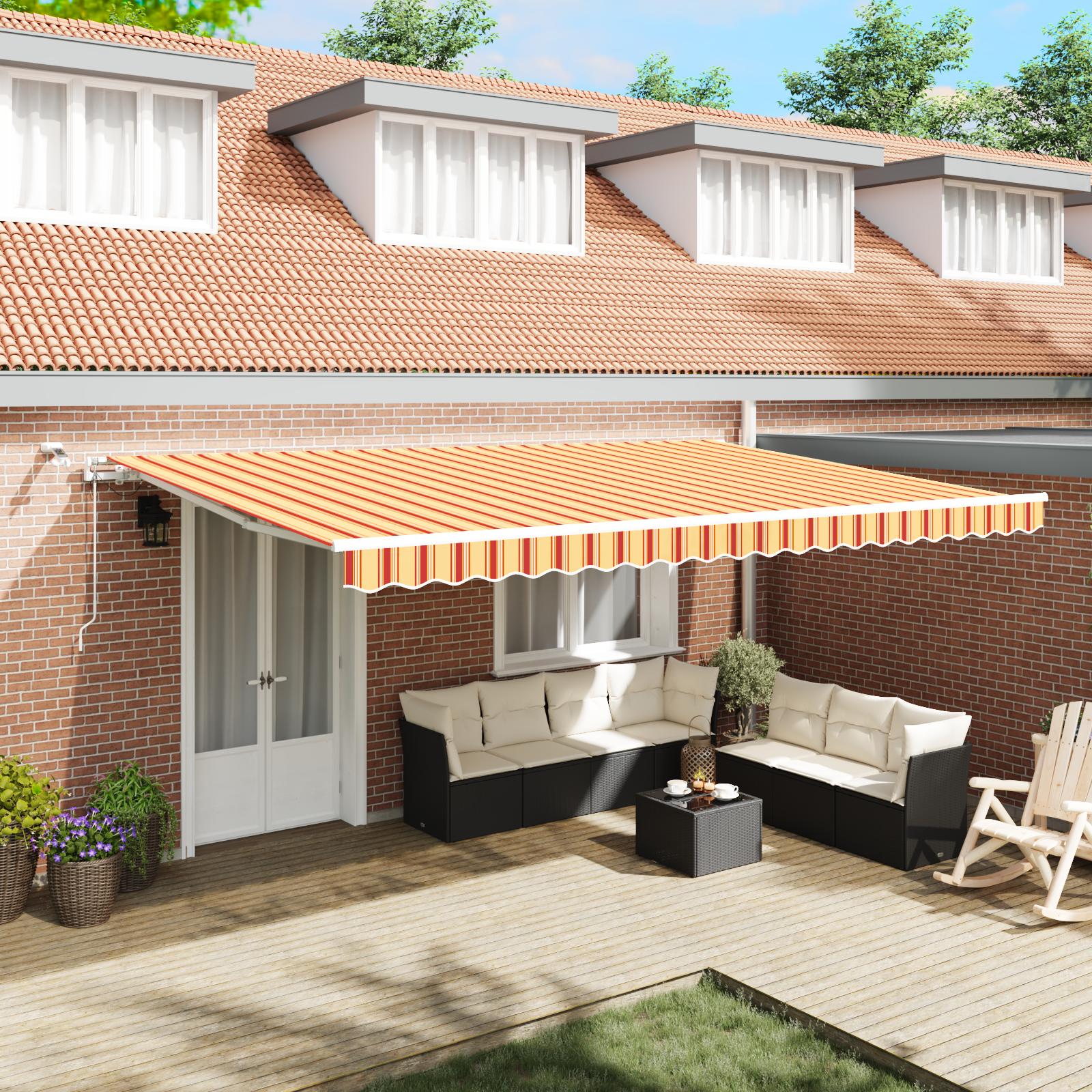Markise M. Led + Vindsensor Automatisk Farvet - gul og orange / 500 × 350 cm