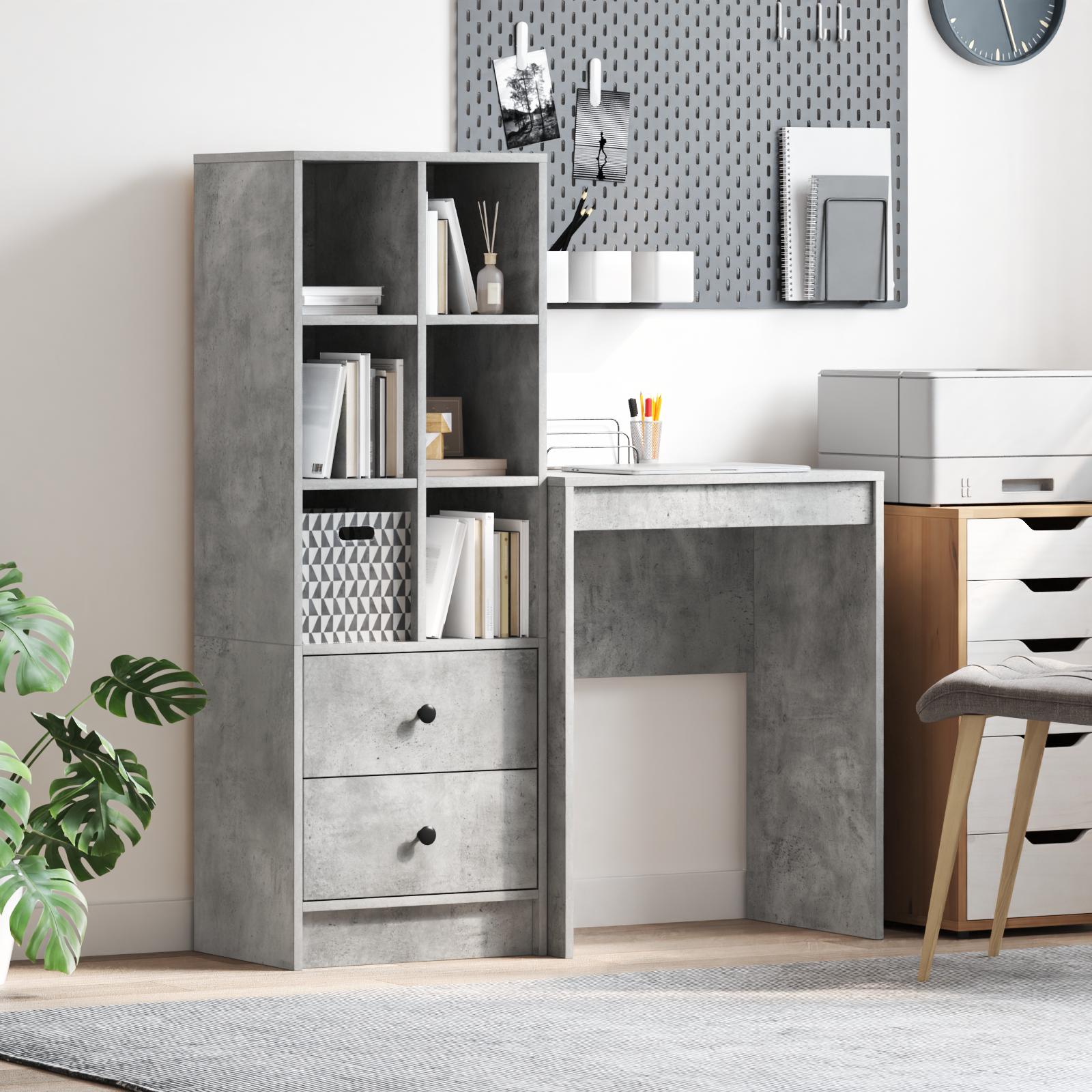 Skrivebord med opbevaring 2 stk Beton Grå 45,5 x 34 x 127 cm