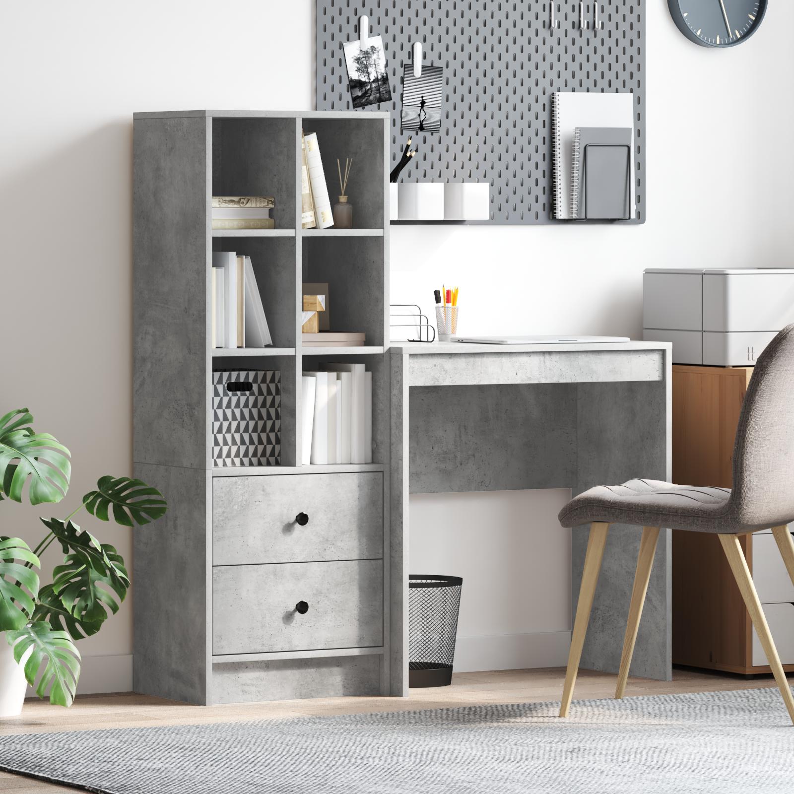 Skrivebord med opbevaring 2 stk Beton Grå 70 x 40 x 76 cm
