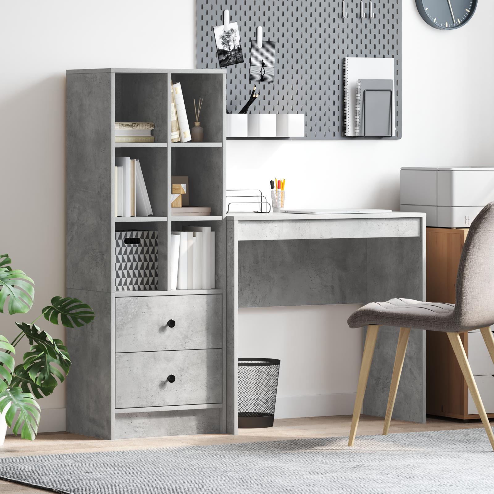Skrivebord med opbevaring 2 stk Beton Grå 80 x 40 x 76 cm