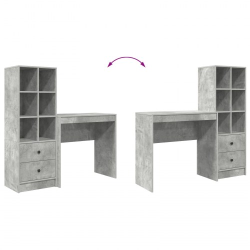 Skrivebord med reol og 2 skuffer - beton grå