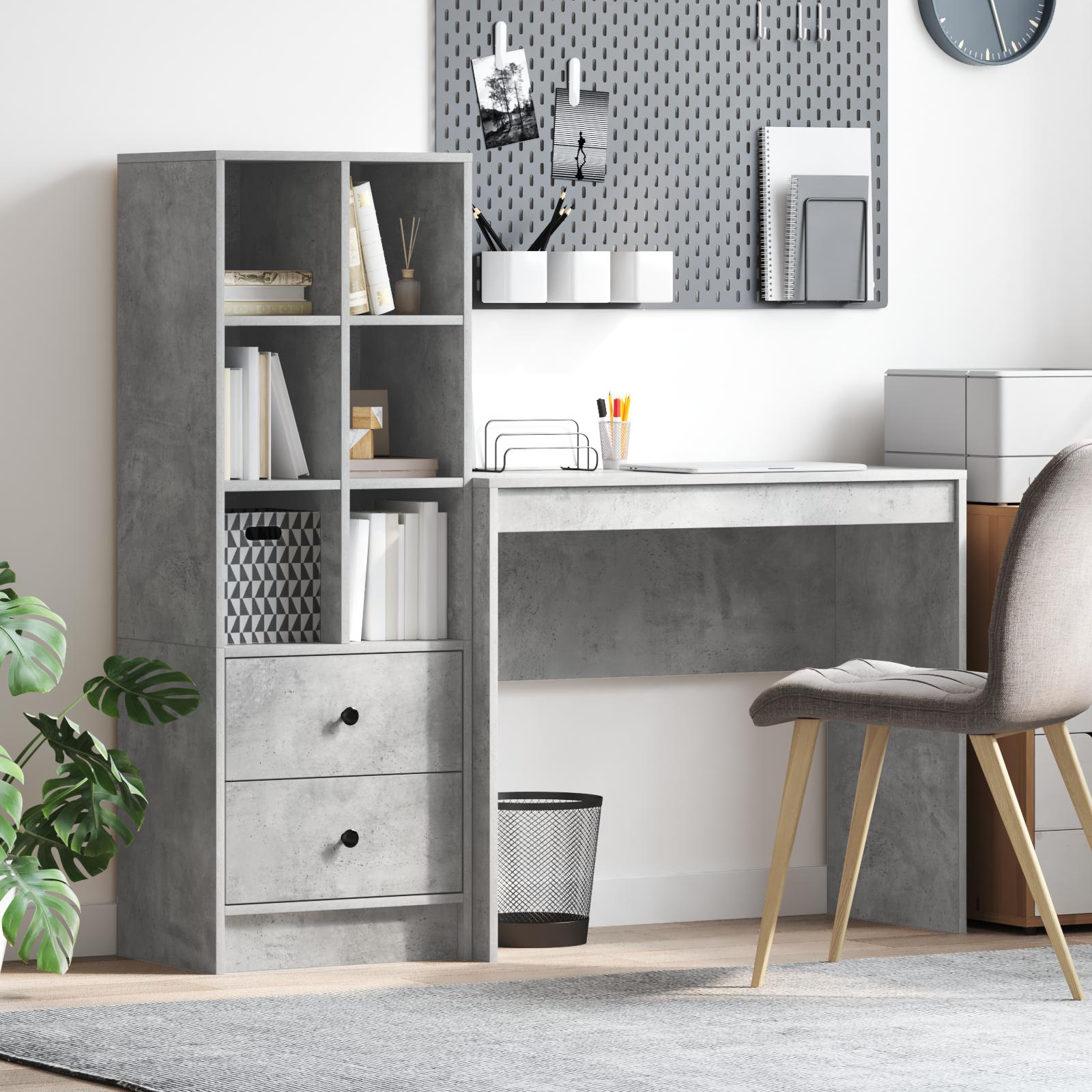 Skrivebord med opbevaring 2 stk Beton Grå 90 x 40 x 76 cm