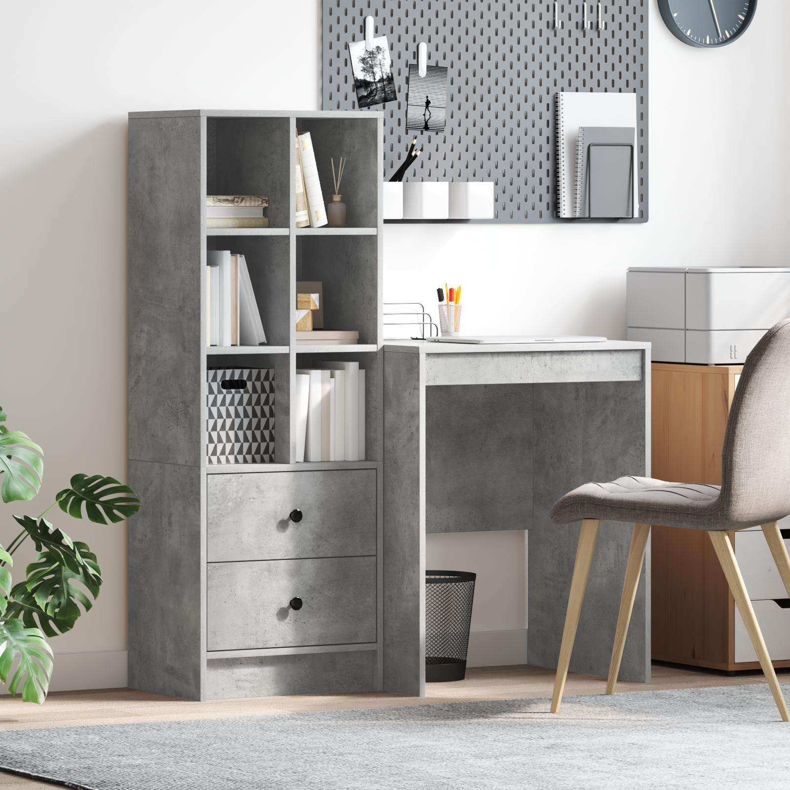 Skrivebord med opbevaring 2 stk Beton Grå 60 x 50 x 76 cm