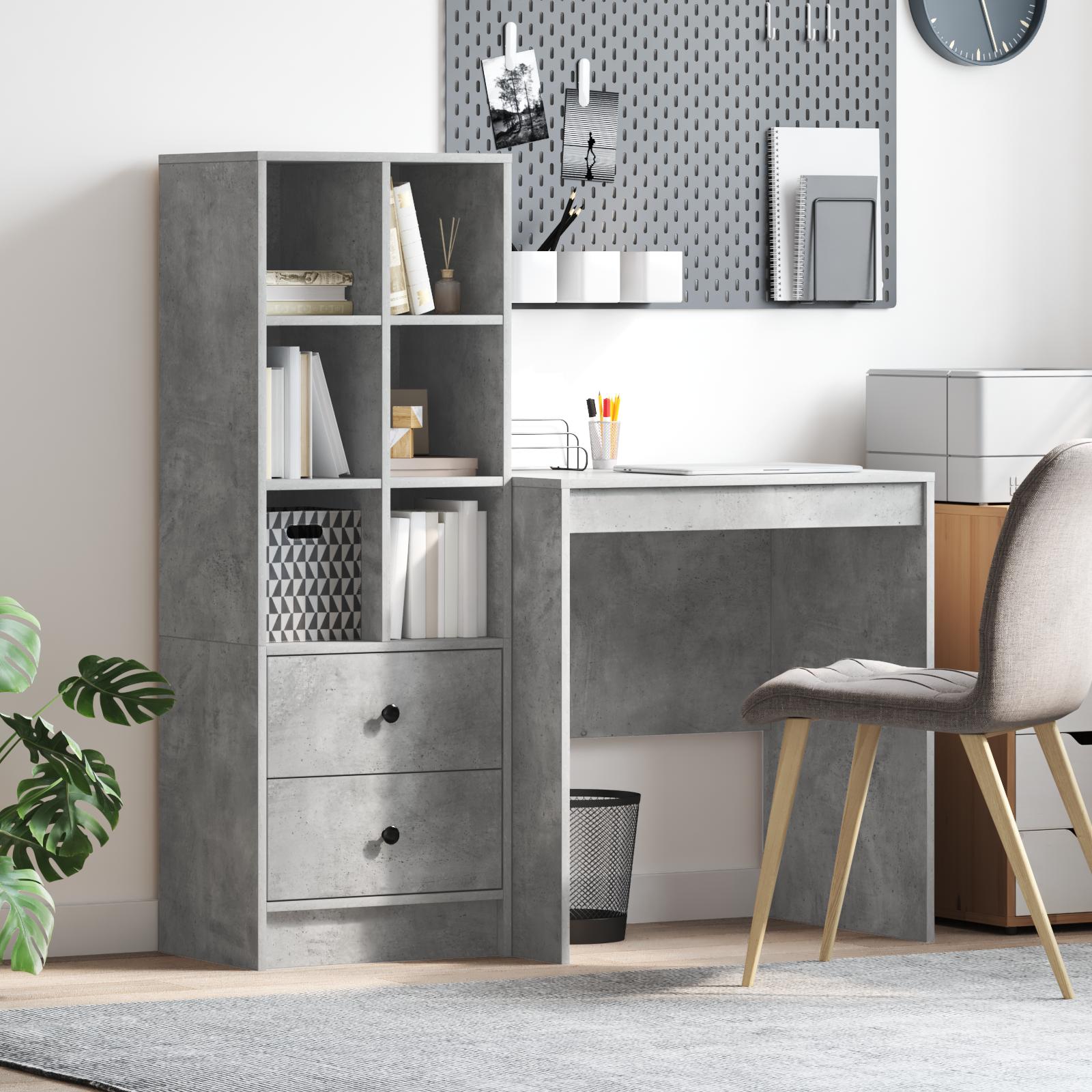 Skrivebord med opbevaring 2 stk Beton Grå 70 x 50 x 76 cm