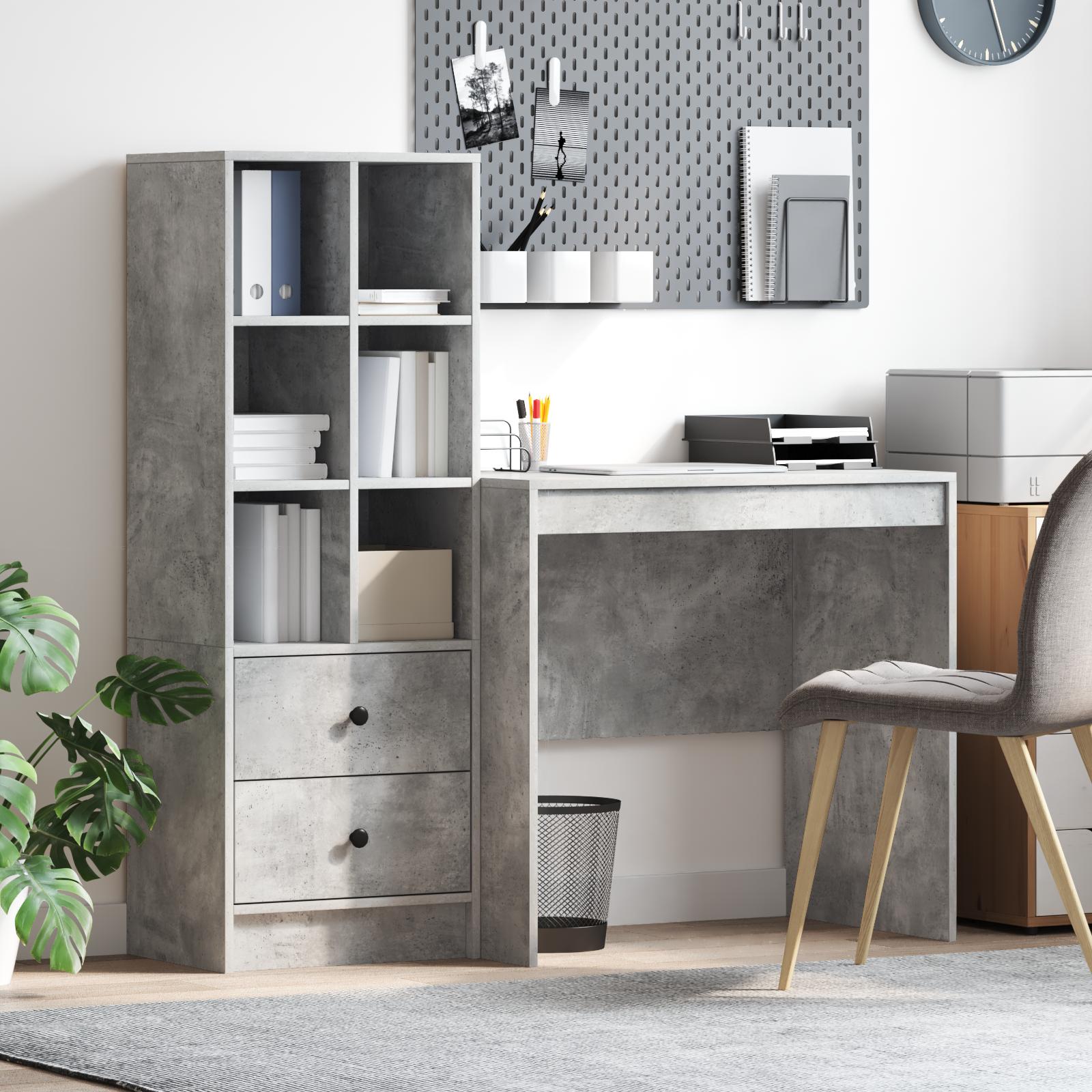 Skrivebord med opbevaring 2 stk Beton Grå 80 x 50 x 76 cm