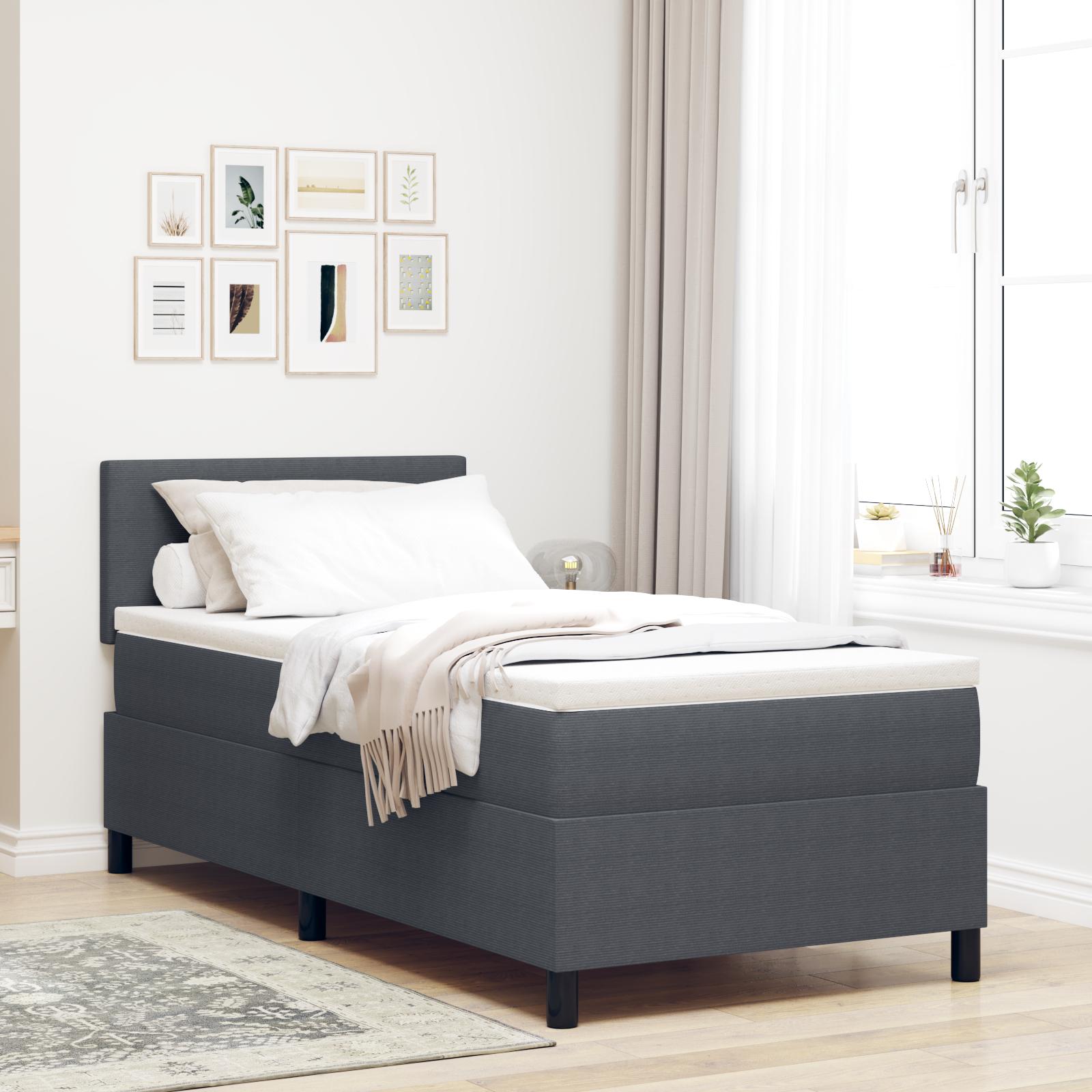 vidaXL LED Box Spring Bed Mørkegrå og Hvid 90 x 190 cm Velourstof