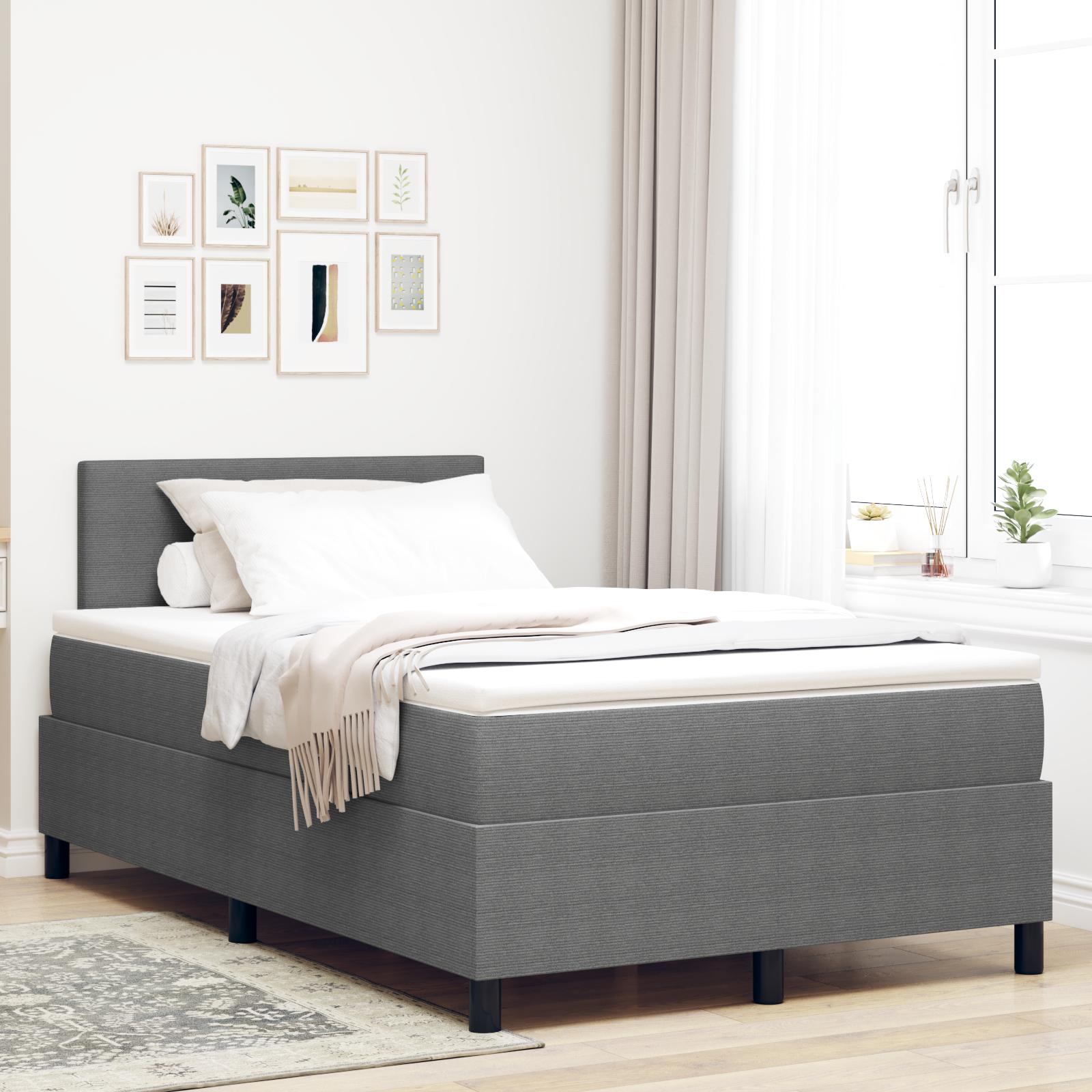 LED boxspring seng med madras og topper 120 x 200 cm lys grå og hvid velourstof