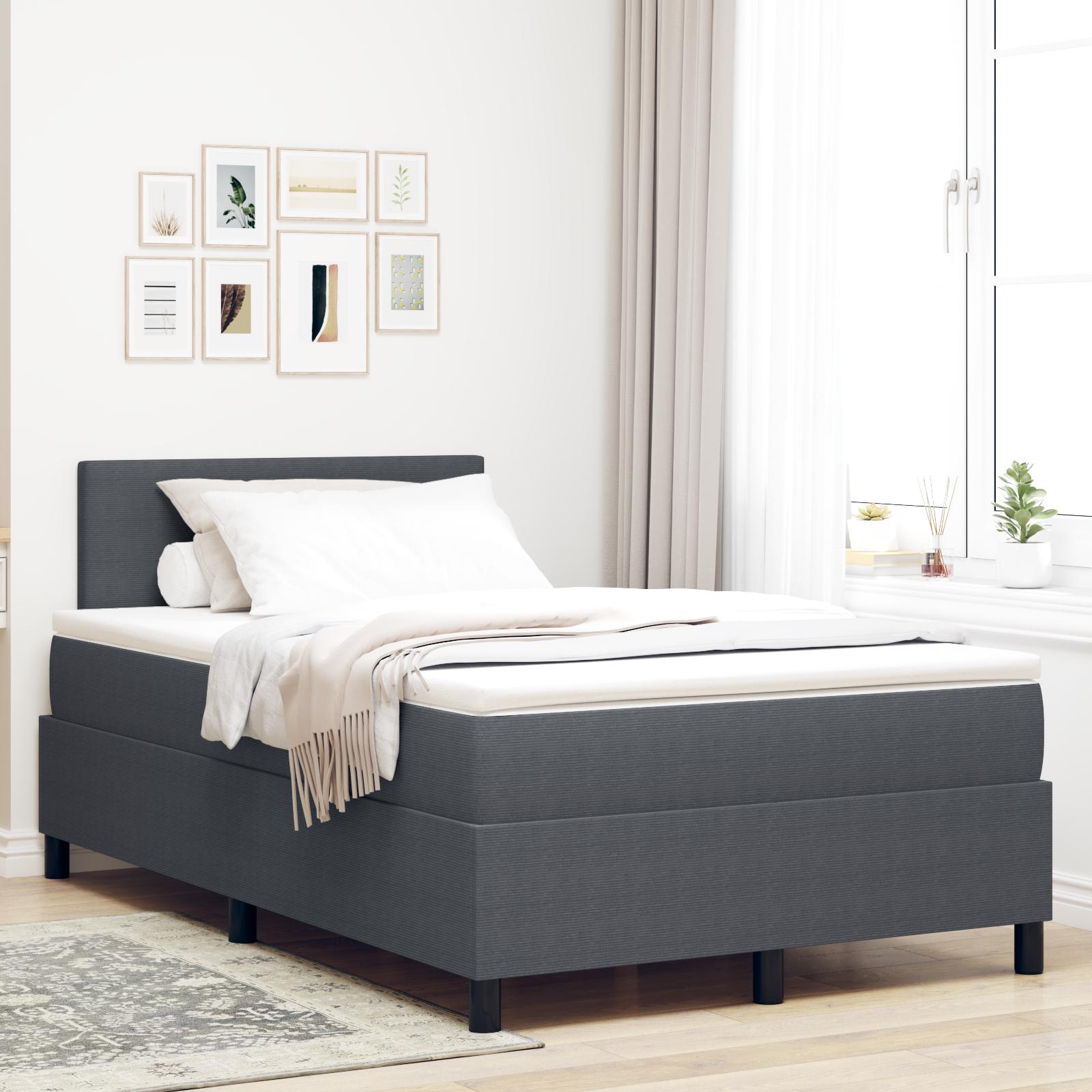 LED boxspring seng 120 x 200 cm i mørkegrå og hvid velourstof