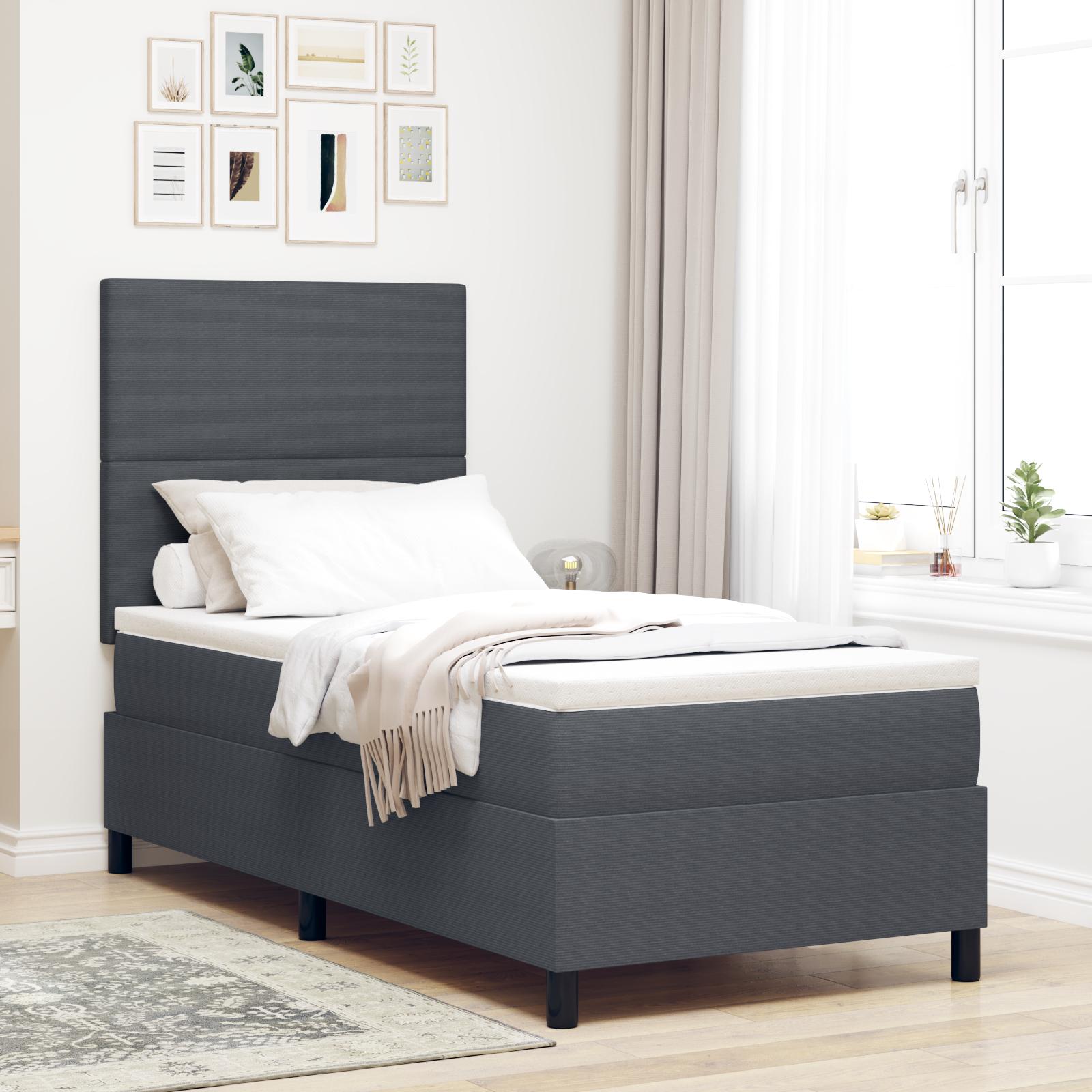vidaXL LED Box Spring Bed Mørkegrå og Hvid 90 x 190 cm Velourstof