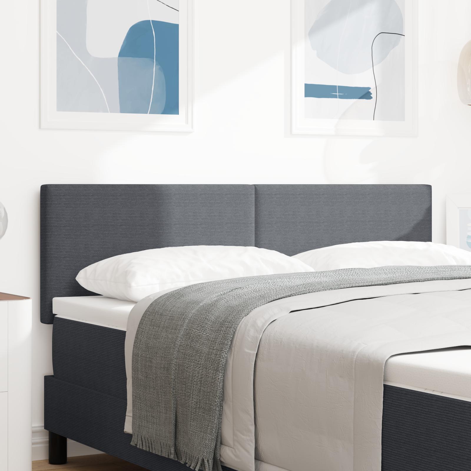 vidaXL LED sengegavl med LED-lysstrimler Mørkegrå 144 cm Velourstof