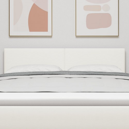 LED-sengegavl creme 144 cm i velourstof