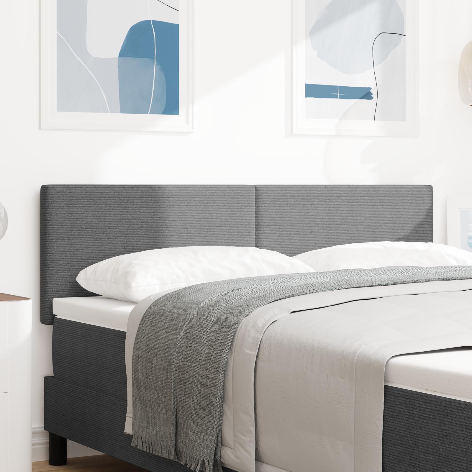 vidaXL LED sengegavl med LED-lysstrimler Lysegrå 160 cm Velourstof