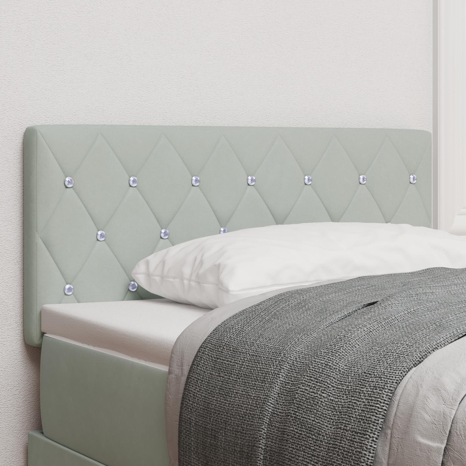 LED Sengegavl med LED -strimmellys Argyle LysegrÃ¥ 90 cm FlÃ¸jl