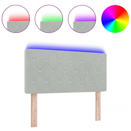 LED-sengegavl med RGB LED-lys - lysegrå, 90 cm, fløjl