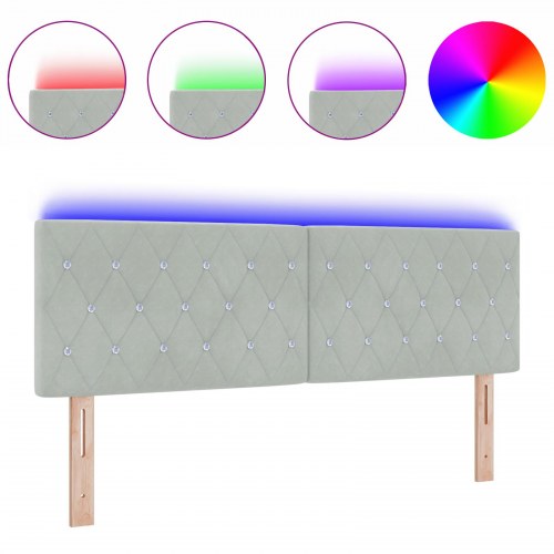 LED-sengegavl i fløjl med RGB LED-strips - lysegrå, 160 cm