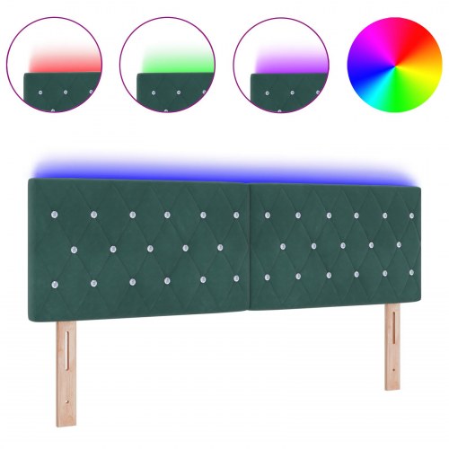 Sengegavl med LED-lys - mørkegrøn fløjl, 160 cm