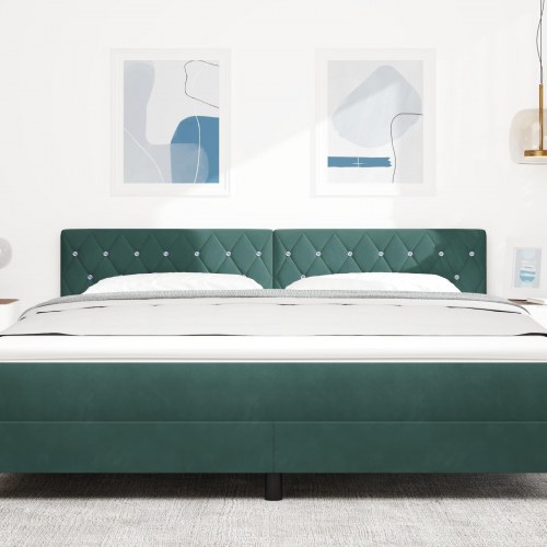 LED-sengegavl med LED-lysstrimler 180 cm - mørkegrøn fløjl