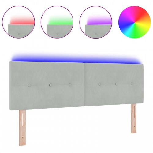 LED-sengegavl i fløjl med RGB LED-lys - lysegrå, 144 cm