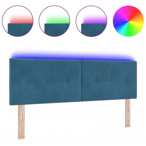 LED-sengegavl med RGB LED-lysstrimler - blå, 160 cm, fløjl