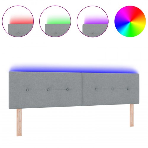 LED-sengegavl med RGB LED-lysstrimler - lysegrå, 180 cm