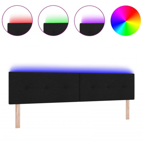 Sengegavl med LED-lys - sort stof 200 cm