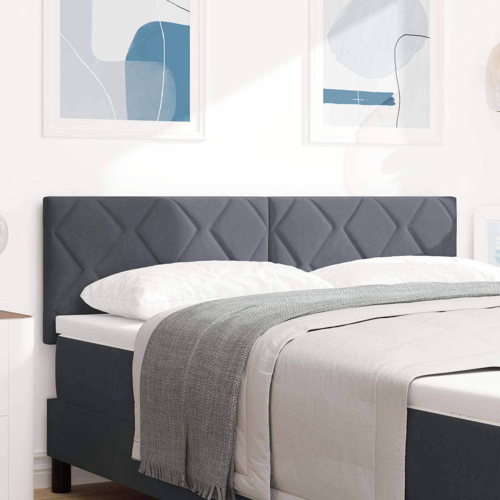 vidaXL LED sengegavl Mørkegrå 144 cm Fløjl