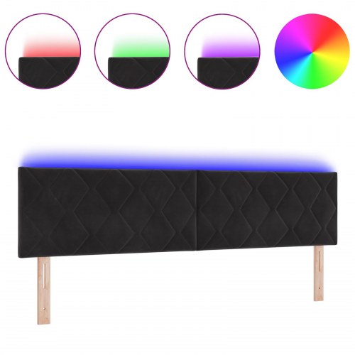LED sengegavl i sort fløjl - 180 cm
