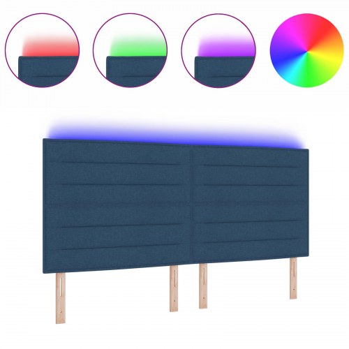 Justerbar LED-sengegavl i blå stof - 200 x 7 x 128 cm