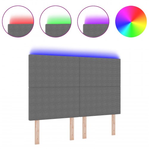LED-sengegavl i lysegrå velourstof - 144 cm