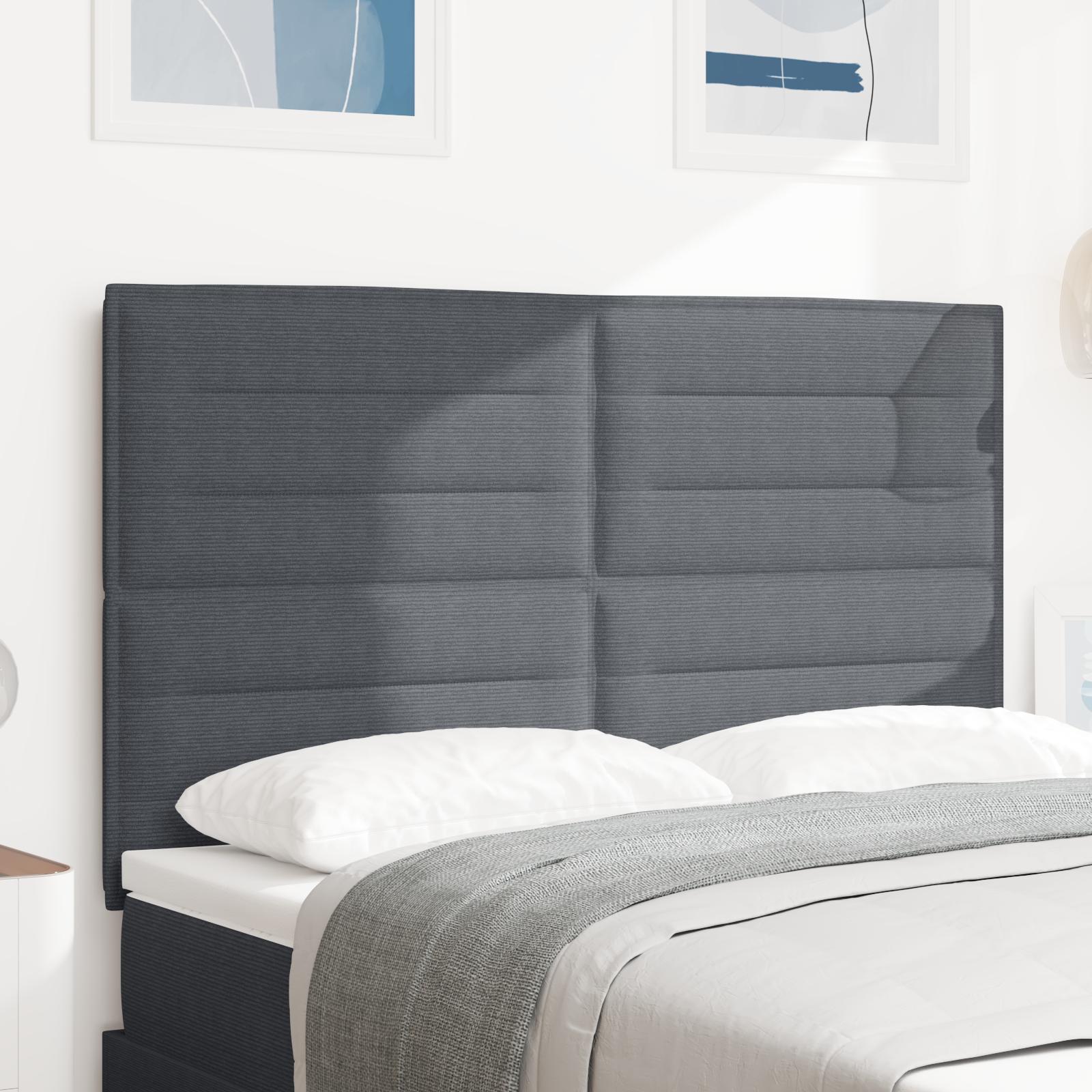 vidaXL LED sengegavl med LED-lysstrimler Mørkegrå 144 cm Velourstof