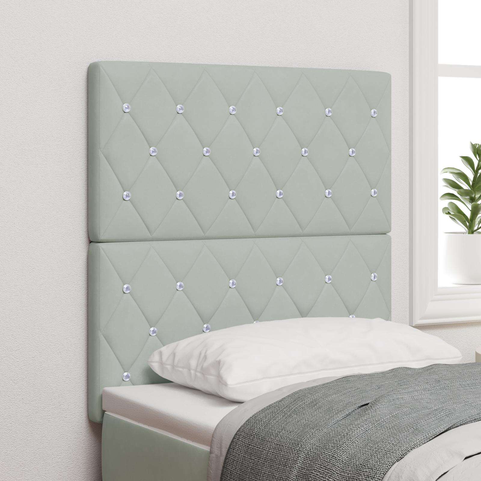 LED Sengegavl med LED -strimmellys Argyle LysegrÃ¥ 80 cm FlÃ¸jl