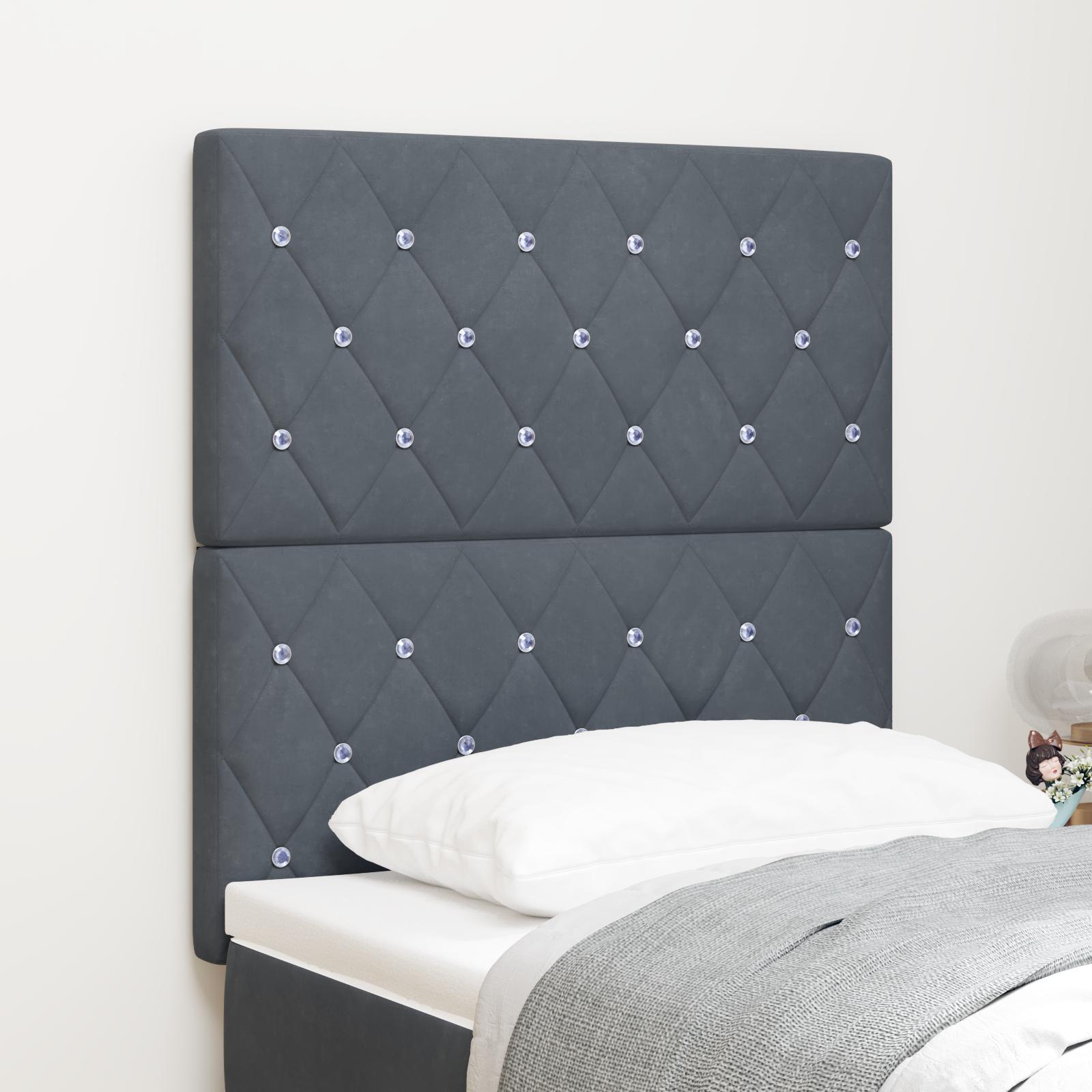LED Sengegavl med LED -strimmellys Argyle MÃ¸rkegrÃ¥ 80 cm FlÃ¸jl