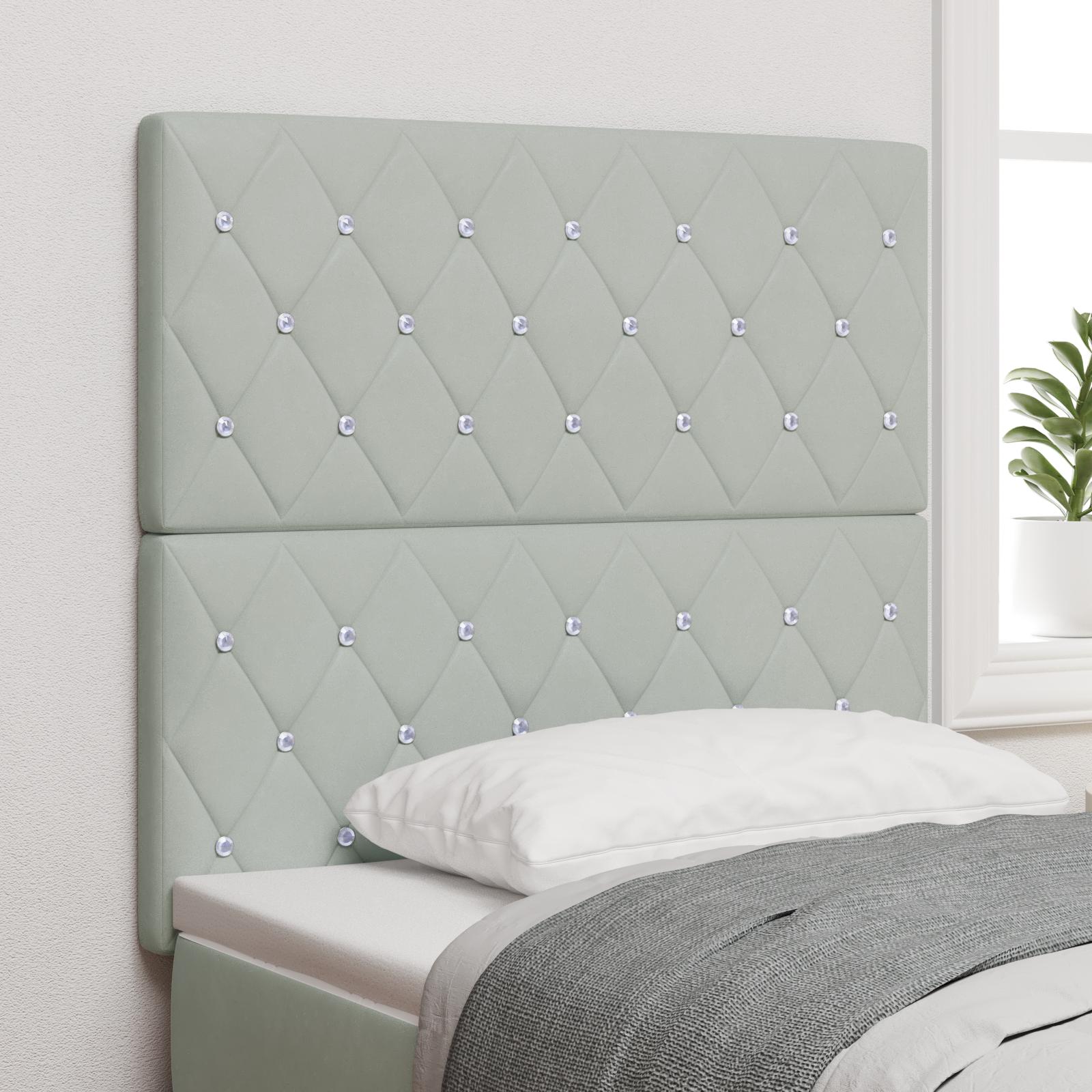 vidaXL LED sengegavl med LED-lysstrimler Lysegrå 80 cm Fløjl