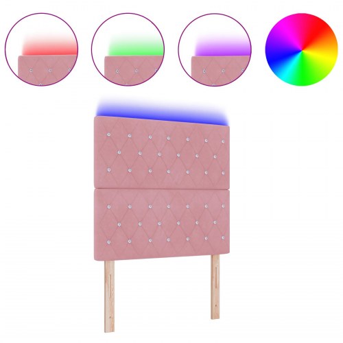 LED-sengegavl med RGB LED-lys - lyserød, 90 cm, fløjl