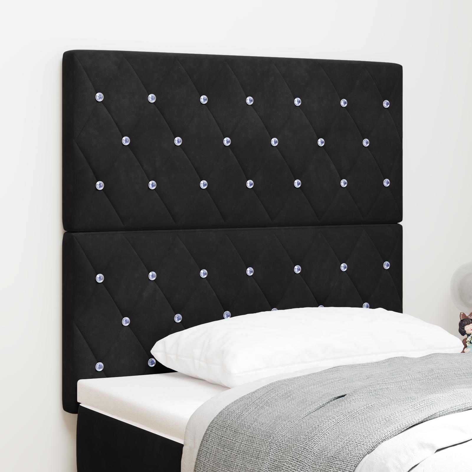 vidaXL LED sengegavl med LED-lysstrimler Sort 100 cm Fløjl