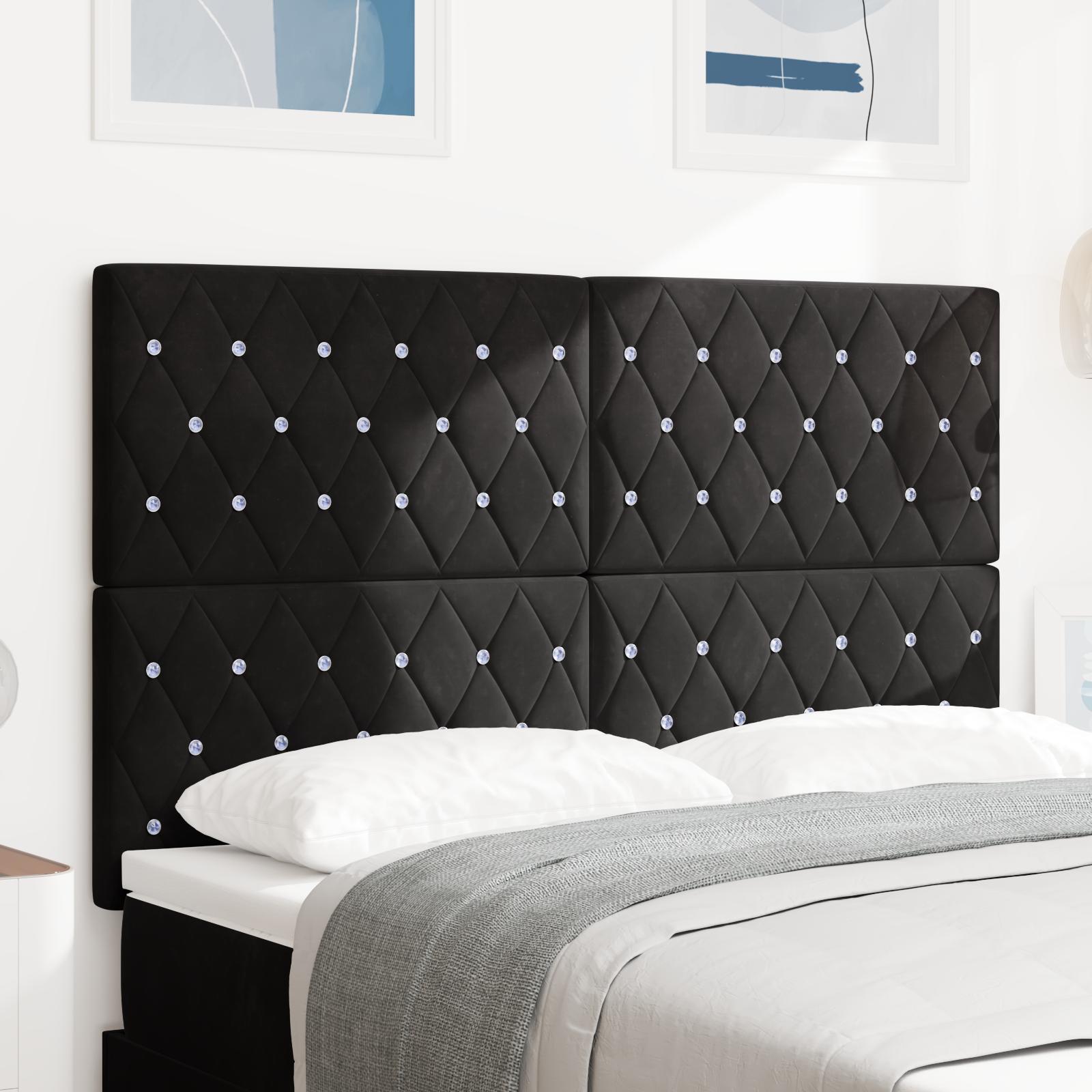 vidaXL LED sengegavl med LED-lysstrimler Sort 144 cm Fløjl