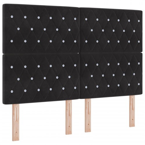 LED-sengegavl i sort fløjl - 144 x 7 x 128 cm