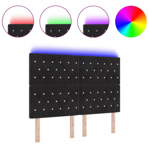 LED-sengegavl i sort fløjl - 144 x 7 x 128 cm
