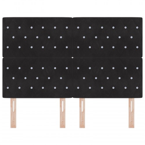 LED-sengegavl i sort fløjl - 144 x 7 x 128 cm