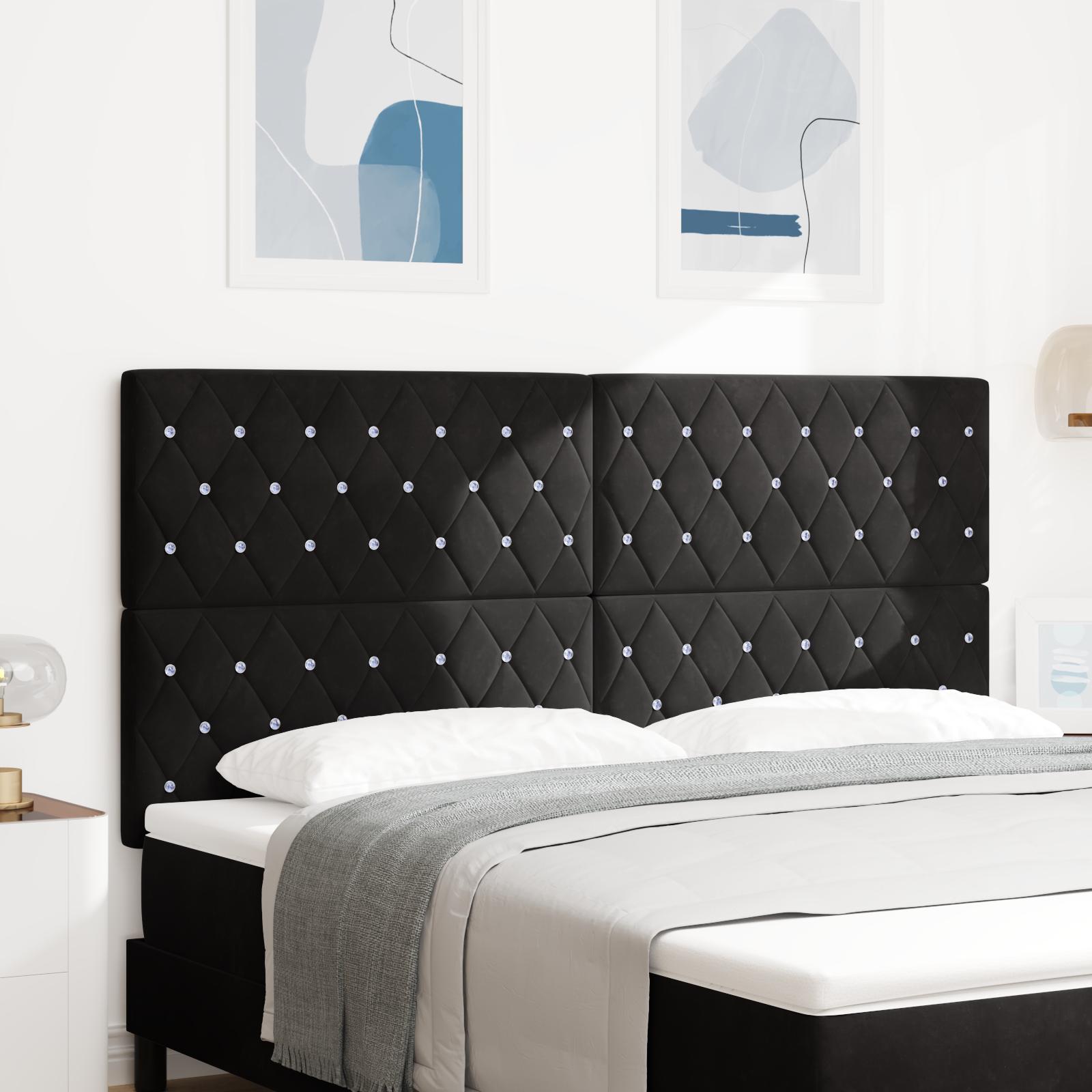 vidaXL LED sengegavl med LED-lysstrimler Sort 180 cm Fløjl