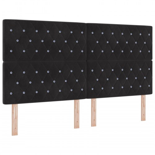 LED-sengegavl i fløjl - sort, 180 x 7 x 128 cm